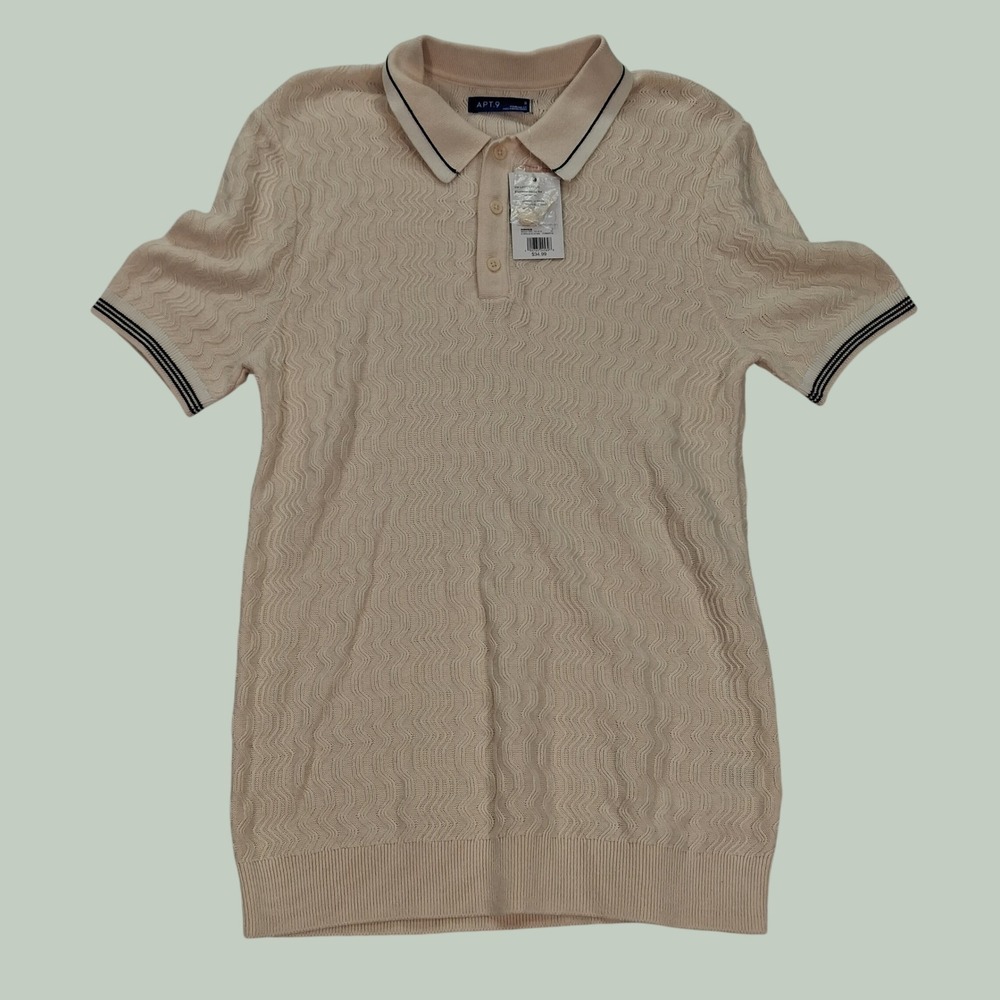 Apt. 9 Sweater Polo Mens Small MA53S118RS Tan Zig Zag Textured NEW